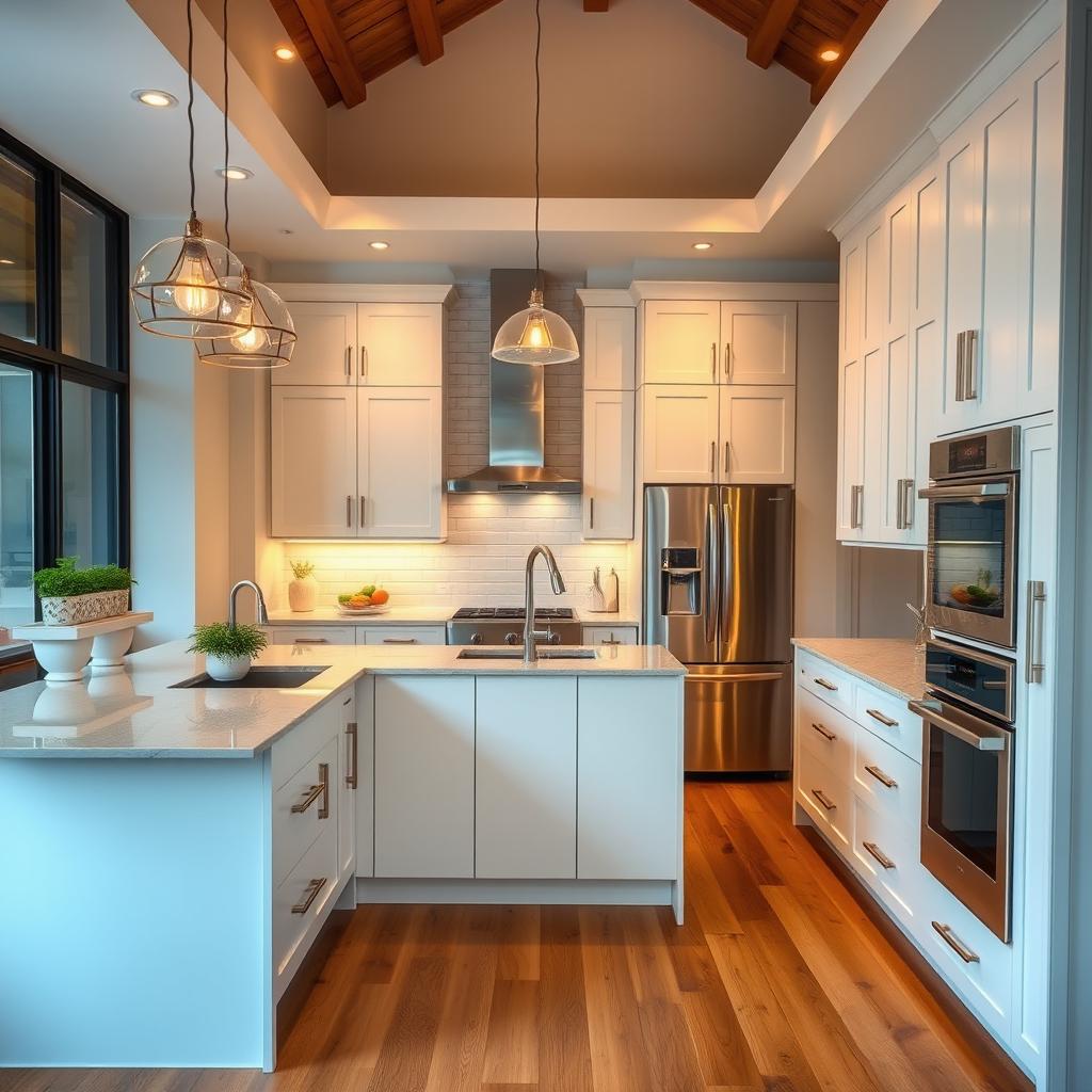 A beautifully renovated kitchen featuring modern design elements