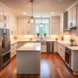A beautifully renovated kitchen featuring modern design elements