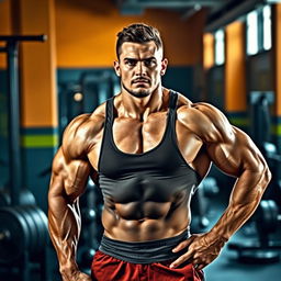 A powerful and muscular individual showcasing impressive physique, standing confidently in a dynamic pose
