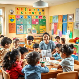 A vibrant and inviting scene depicting a language course for children