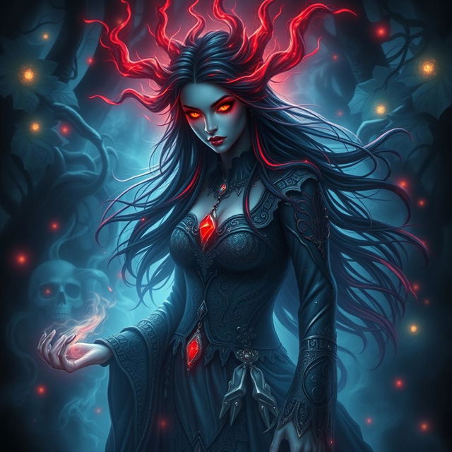 A mystical and alluring goddess, emanating an aura of both beauty and terror