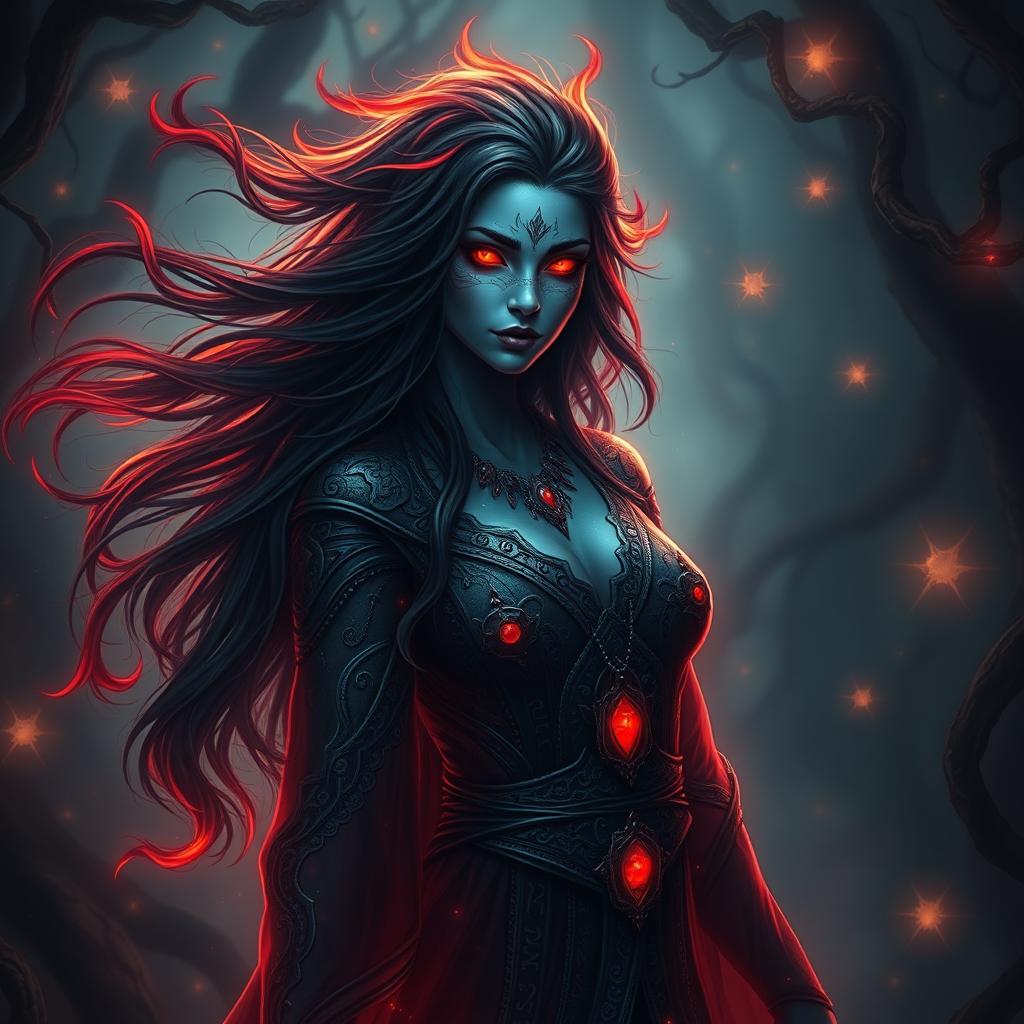 A mystical and alluring goddess, emanating an aura of both beauty and terror