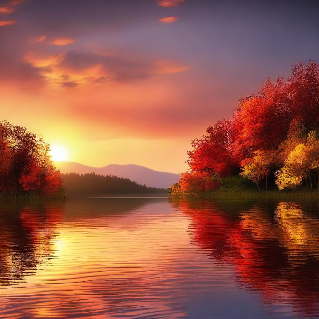 A high-quality digital art featuring a beautiful landscape at sunset