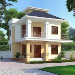 A beautiful two-story Assam design house with a sheet on the first floor and a balcony area.