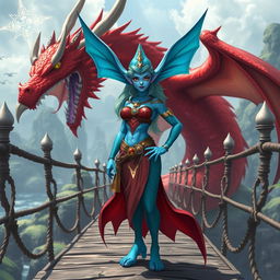 A female merfolk character, with vibrant blue skin, showcasing her badass wizard persona