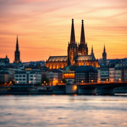 A stylish and elegant profile picture featuring a beautiful cityscape of La Cologne, Germany, at sunset