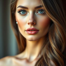 A close-up portrait of a stylish woman with a slim nose, showcasing her eloquent features and elegant makeup