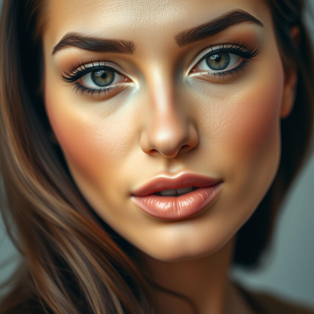 A close-up portrait of a stylish woman with a slim nose, showcasing her eloquent features and elegant makeup
