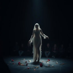 A striking and hauntingly beautiful performance scene titled 'DEAD PERFORMER'
