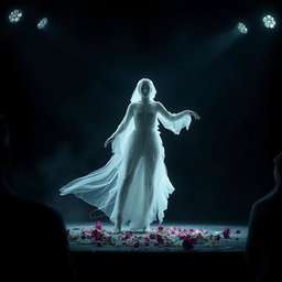 A striking and hauntingly beautiful performance scene titled 'DEAD PERFORMER'