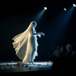 A striking and hauntingly beautiful performance scene titled 'DEAD PERFORMER'