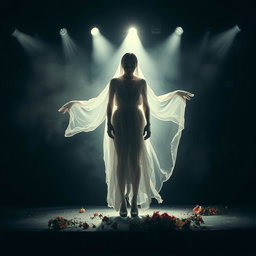 A striking and hauntingly beautiful performance scene titled 'DEAD PERFORMER'