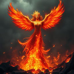 A breathtaking and dramatic scene of a phoenix rising majestically from the fiery depths of hell