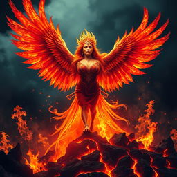 A breathtaking and dramatic scene of a phoenix rising majestically from the fiery depths of hell