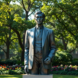 A realistic and detailed statue of Jose Rizal, the national hero of the Philippines, depicted facing front
