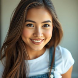 A stunning, photorealistic image of a 30-year-old woman, with natural features and a confident expression