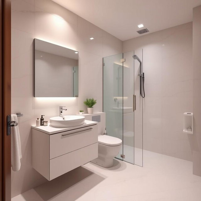 A beautifully designed modern bathroom with dimensions of 1