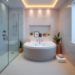 A beautifully designed bathroom measuring 1