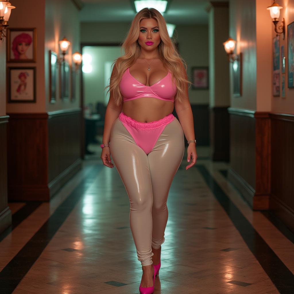 A full-length photograph of a sexy, stunning, beautiful young woman with a curvy, round face