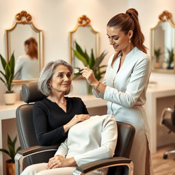 A serene beauty salon scene where a professional cosmetologist is giving a client a Botox treatment