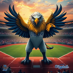 A majestic and powerful hybrid creature that combines the fierce features of an eagle and the strong presence of a lion, symbolizing the rivalry and spirit of the LIDOM baseball teams: Leones del Escogido and Águilas Cibaeñas