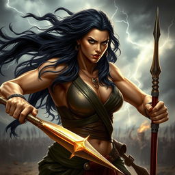 A powerful female fighter resembling Goliath, exuding strength and confidence