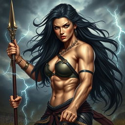 A powerful female fighter resembling Goliath, exuding strength and confidence