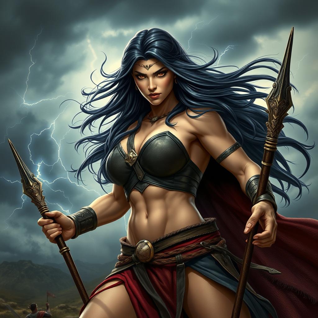 A powerful female fighter resembling Goliath, exuding strength and confidence