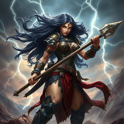 A powerful female fighter resembling a Goliath, showcasing a strong and imposing presence