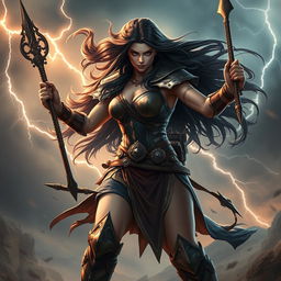 A powerful female fighter resembling a Goliath, showcasing a strong and imposing presence