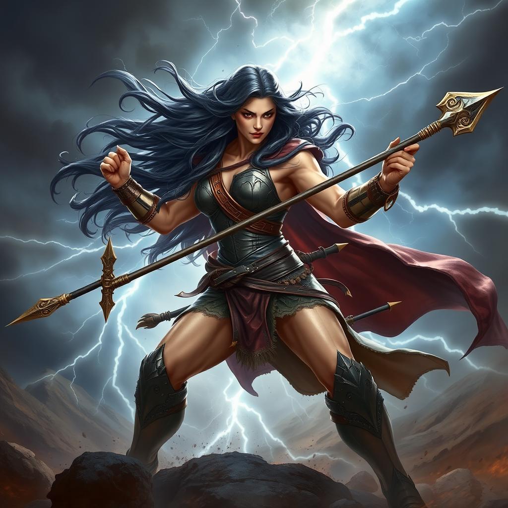 A powerful female fighter resembling a Goliath, showcasing a strong and imposing presence