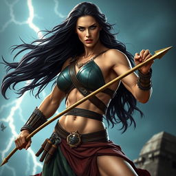 A powerful female warrior resembling Goliath, showcasing her muscular physique