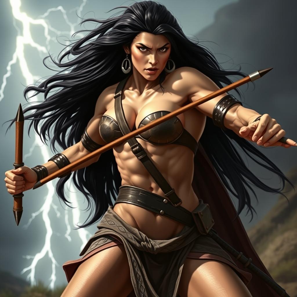 A powerful female warrior resembling Goliath, showcasing her muscular physique