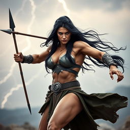A powerful female warrior resembling Goliath, showcasing her muscular physique