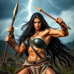 A powerful female warrior resembling Goliath, showcasing her muscular physique