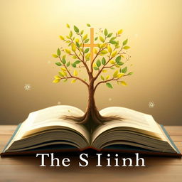 A serene image depicting a tree or plant flourishing from an open book, with vibrant small leaves and delicate flowers symbolizing a child's growth and development