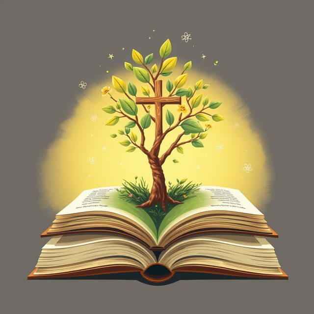A beautifully illustrated image of a tree or plant sprouting from an open book, with vibrant small leaves and delicate flowers symbolizing a child's development