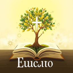 A beautifully illustrated image of a tree or plant sprouting from an open book, with vibrant small leaves and delicate flowers symbolizing a child's development
