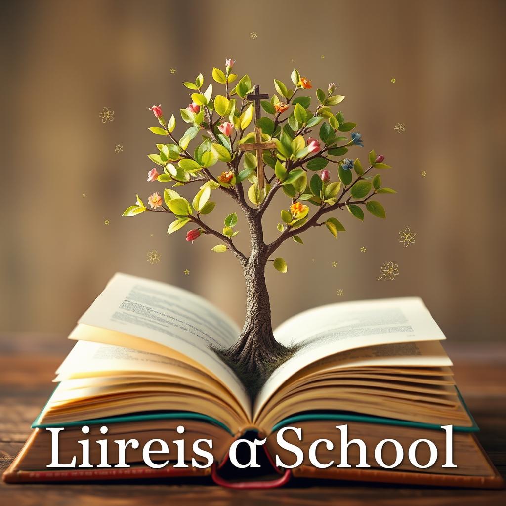 A visually captivating image of a tree or plant emerging from an open book, adorned with vibrant small leaves and blooming flowers that symbolize a child's growth and development