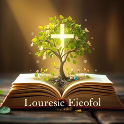 A visually captivating image of a tree or plant emerging from an open book, adorned with vibrant small leaves and blooming flowers that symbolize a child's growth and development