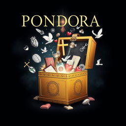 A striking cover design featuring Pandora's Box, slightly ajar and releasing a cascade of symbolic items