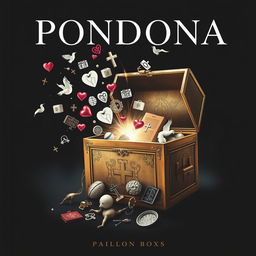 A striking cover design featuring Pandora's Box, slightly ajar and releasing a cascade of symbolic items