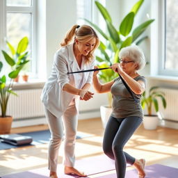 A serene physiotherapy session taking place in a bright, airy clinic