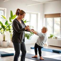 A serene physiotherapy session taking place in a bright, airy clinic