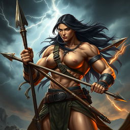 A muscular female fighter resembling Goliath, showcasing her strength and confidence