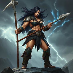 A muscular female fighter resembling a Goliath, standing confidently and powerfully