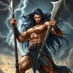 A powerful and muscular female fighter resembling Goliath, showcasing strong, defined muscles and an imposing stance