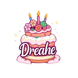A colorful and whimsical logo for 'Dream Cake', featuring a beautifully decorated cake with pastel colors, fluffy frosting, and delicate sprinkles