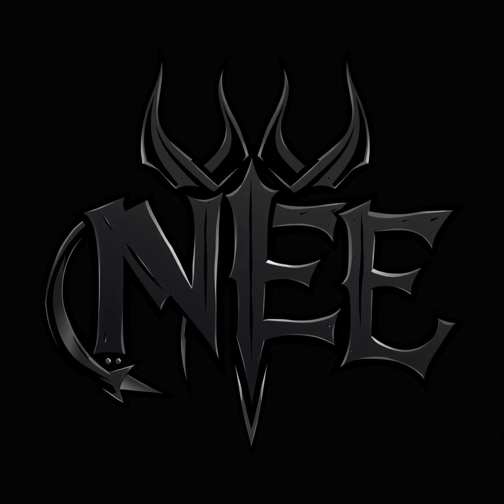 The letters 'N' and 'E' stuck together without spaces, adorned with triangular shaped demon horns on top
