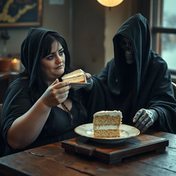 A photographic image showcasing a fat, beautiful, stunning young woman with long black hair and captivating crystal blue eyes, tearfully crying